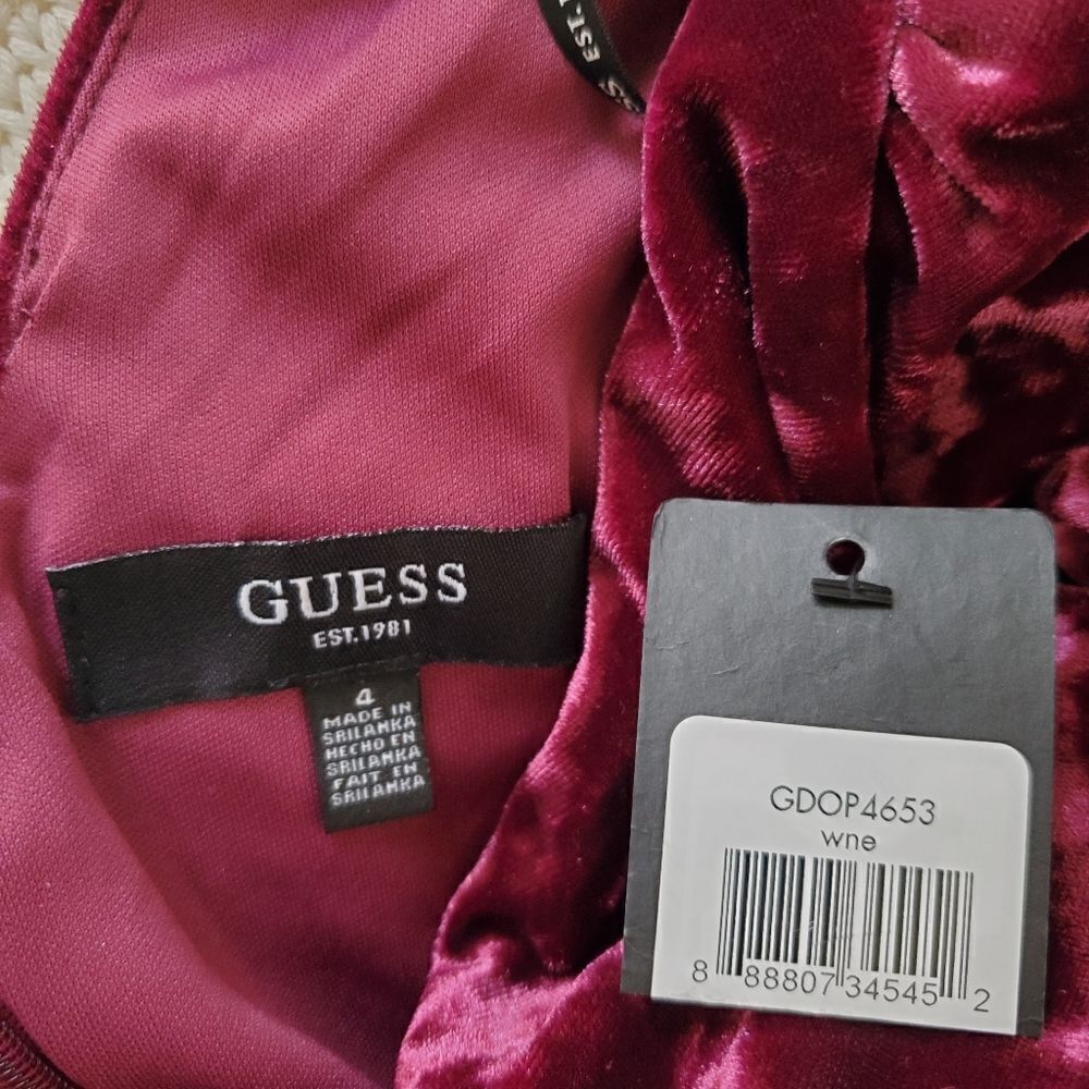 Guess Crushed Velvet Puff-Sleeve Dress Sz 4 - Picture 11 of 13